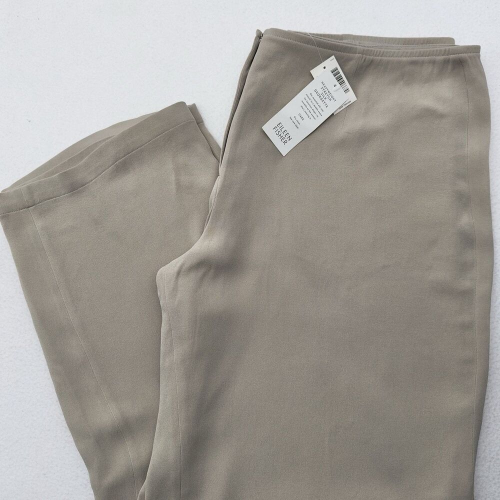 Eileen Fisher Pants XL Heavyweight Stretch Silk Georgette Dove Wide Straight NEW - Picture 11 of 11